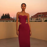 Wholesale Women Sexy Strapless Hollow Out Waist Bodycon Long Bandage Dress Wedding Mermaid Celebrate Birthday Party Outfit